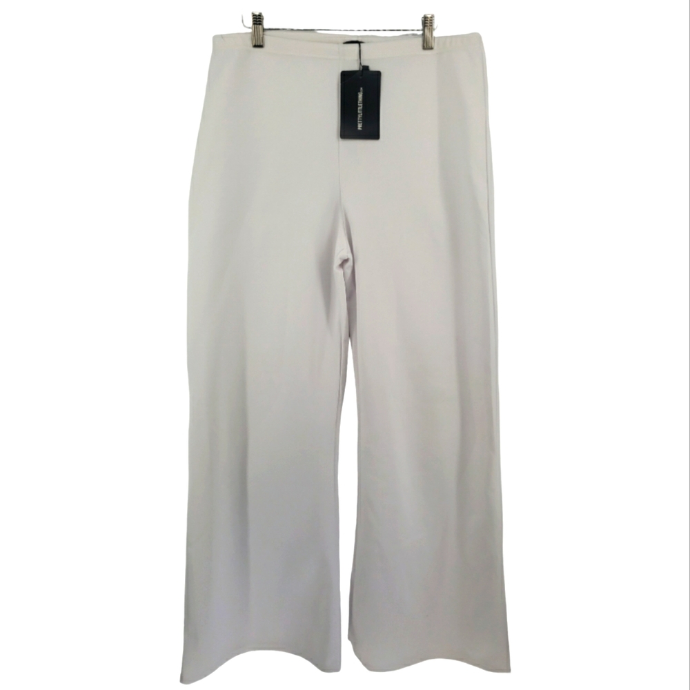 Pretty Little Thing NWT Plus Wide Scuba Trouser in White Size 14 Pull On